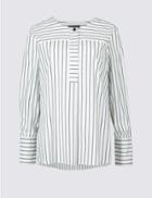 Marks & Spencer Pure Cotton Striped Long Sleeve Blouse White Mix