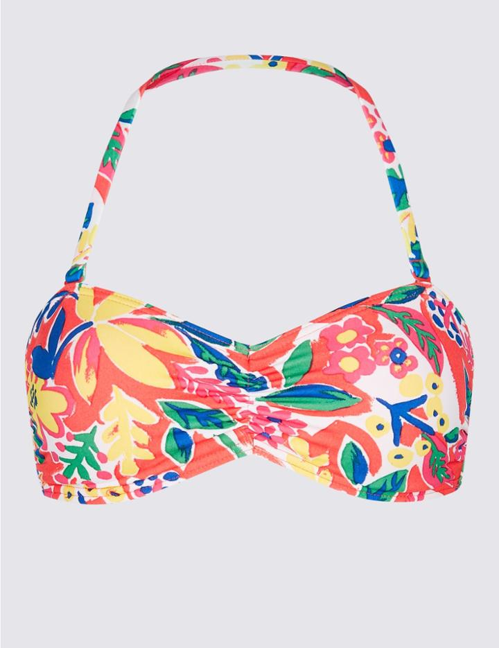Marks & Spencer Floral Print Bandeau Bikini Top Pink Mix