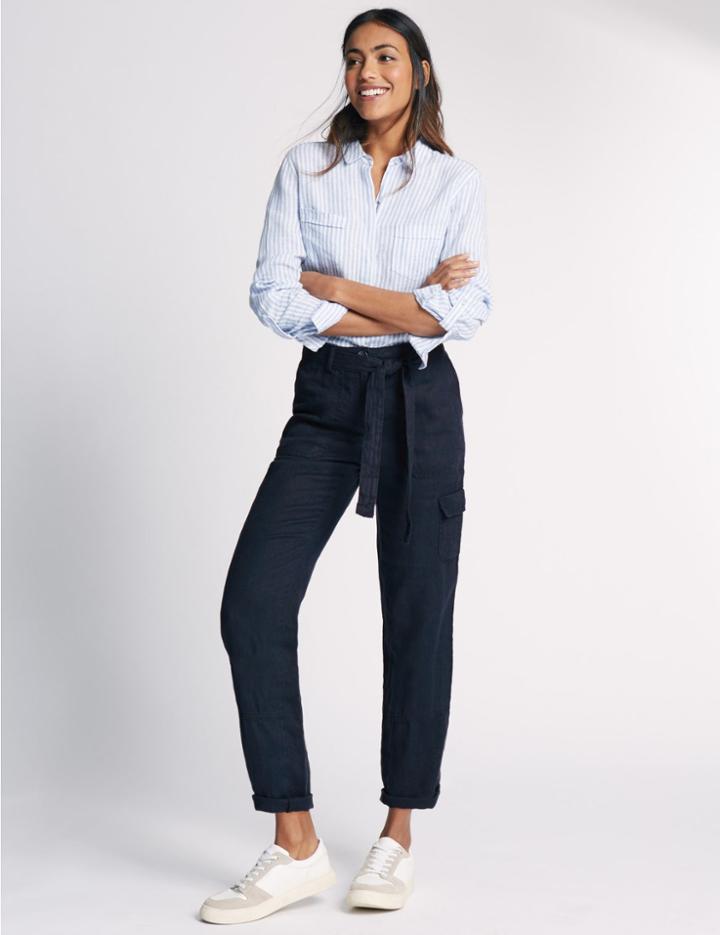 Marks & Spencer Pure Linen Cargo Trousers Navy