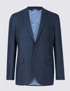 Marks & Spencer Wool Blend Herringbone Tailored Fit Jacket Bright Blue