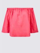 Marks & Spencer Linen Rich 3/4 Sleeve Bardot Top Bright Pink