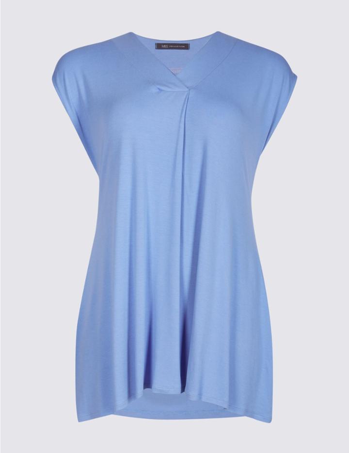 Marks & Spencer Curve Pleat Detail V-neck Vest Top Blue