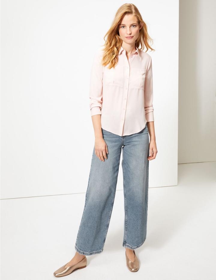 Marks & Spencer Mid Rise Wide Leg Cropped Jeans Medium Indigo