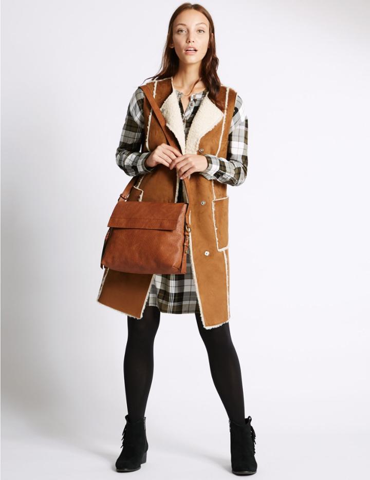 Marks & Spencer Faux Leather Grainy Messenger Bag Tan