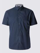 Marks & Spencer Pure Cotton Slim Fit Printed Shirt Navy