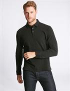Marks & Spencer Pure Cotton Textured Polo Shirt Black Mix