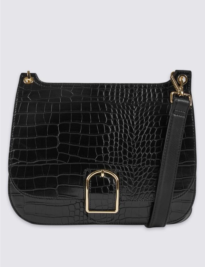 Marks & Spencer Faux Leather Buckle Saddle Across Body Bag Black Mix