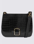Marks & Spencer Faux Leather Buckle Saddle Across Body Bag Black Mix