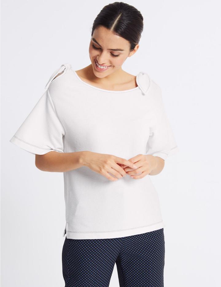 Marks & Spencer Cold Shoulder Slash Neck Short Sleeve Top Ivory