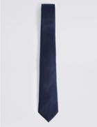 Marks & Spencer Pure Silk Satin Twill Textured Tie Navy