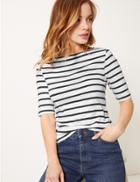 Marks & Spencer Petite Pure Cotton Striped T-shirt Navy Mix