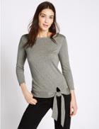 Marks & Spencer Slash Neck 3/4 Sleeve Jersey Top Gold Mix