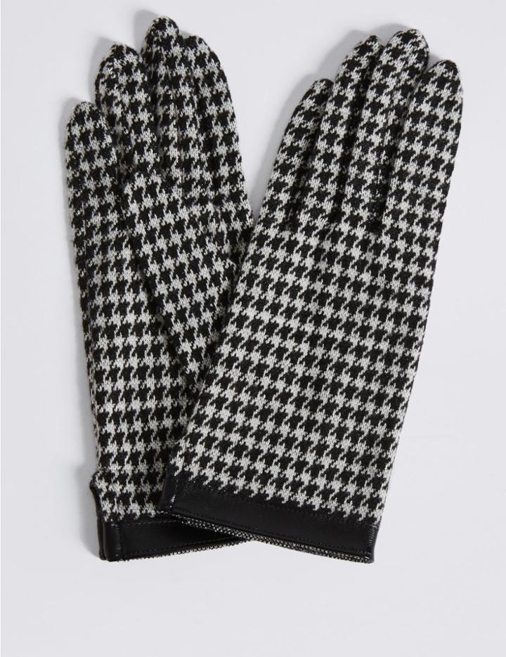 Marks & Spencer Houndstooth Gloves With Cuff Black Mix