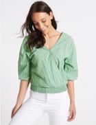 Marks & Spencer Striped 3/4 Sleeve Blouse Green Mix