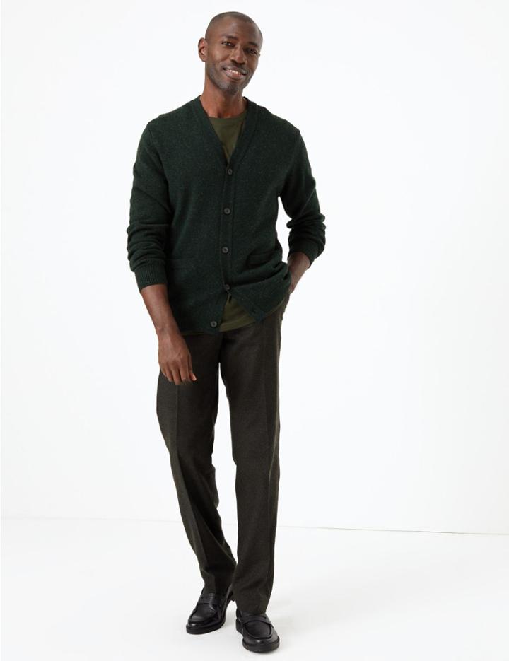 Marks & Spencer Pure Lambswool V-neck Cardigan Dark Green