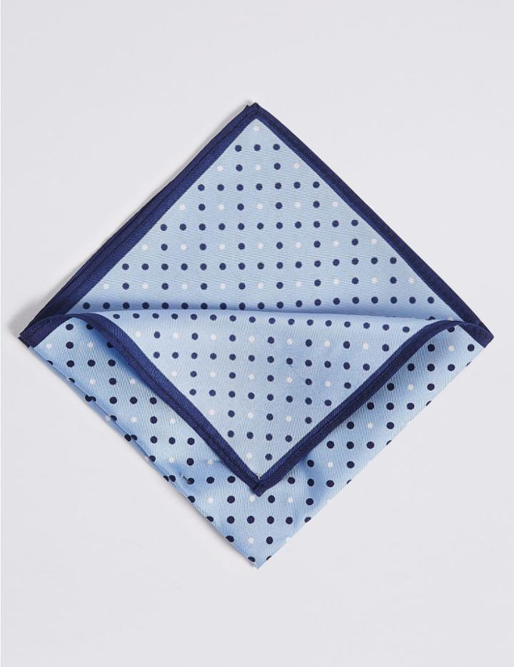 Marks & Spencer Pure Silk Spotted Pocket Square Blue Mix