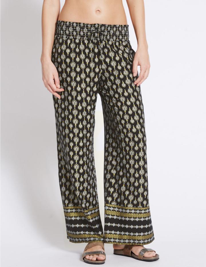Marks & Spencer Foulard Print Wide Leg Trousers Black Mix