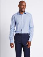 Marks & Spencer Linen Blend Tailored Fit Checked Shirt Light Blue Mix