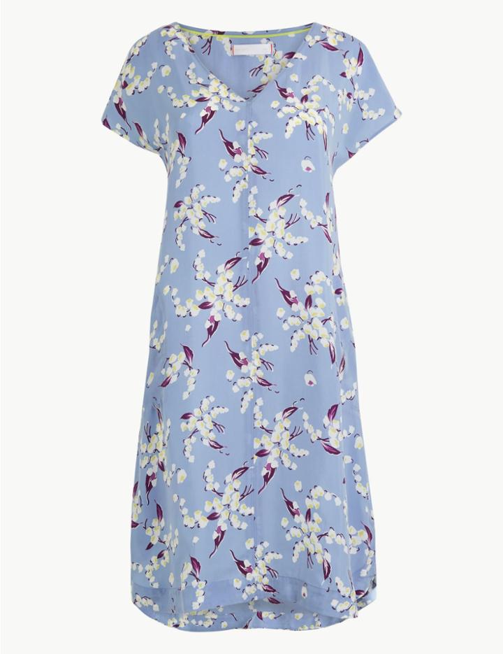 Marks & Spencer Floral Print Shift Midi Dress Blue Mix