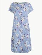 Marks & Spencer Floral Print Shift Midi Dress Blue Mix