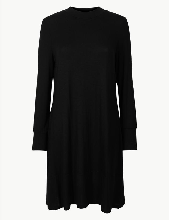 Marks & Spencer Petite Jersey Long Sleeve Swing Dress Black