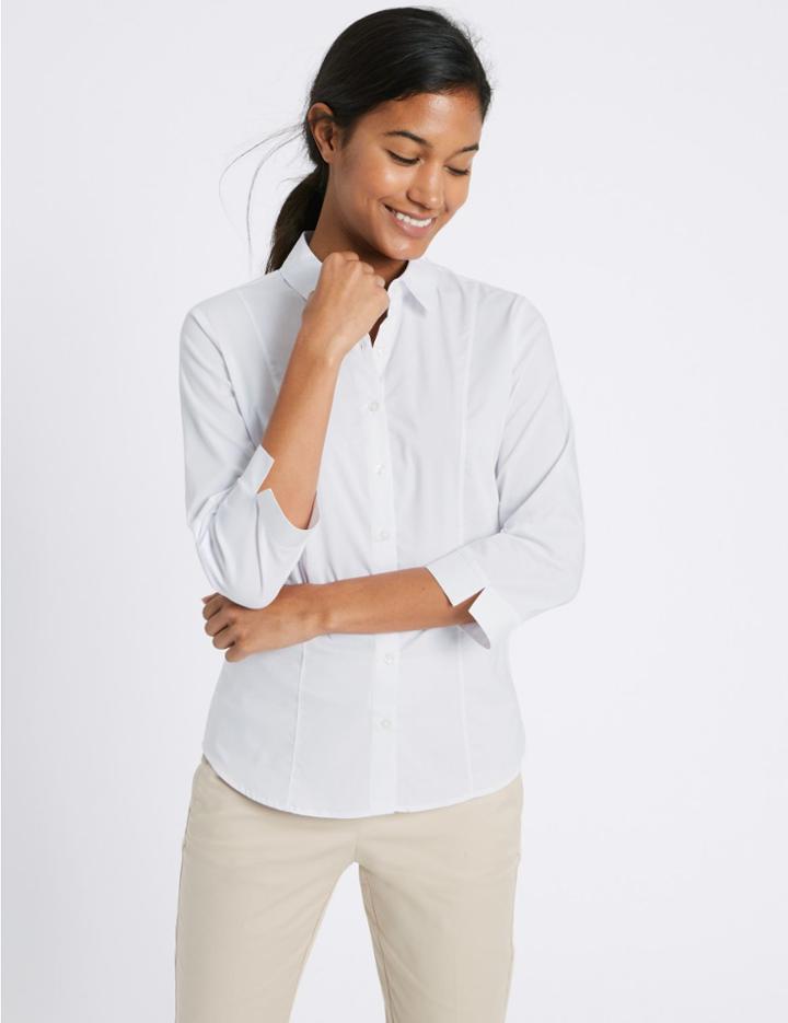 Marks & Spencer Cotton Rich No Peep Shirt White