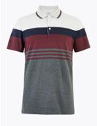 Marks & Spencer Cotton Striped Polo Shirt Charcoal