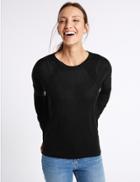 Marks & Spencer Lace Trim Round Neck Long Sleeve Jumper Black