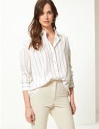 Marks & Spencer Oversized Striped Long Sleeve Shirt Ivory Mix