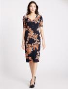 Marks & Spencer Floral Print Short Sleeve Bodycon Dress Navy Mix