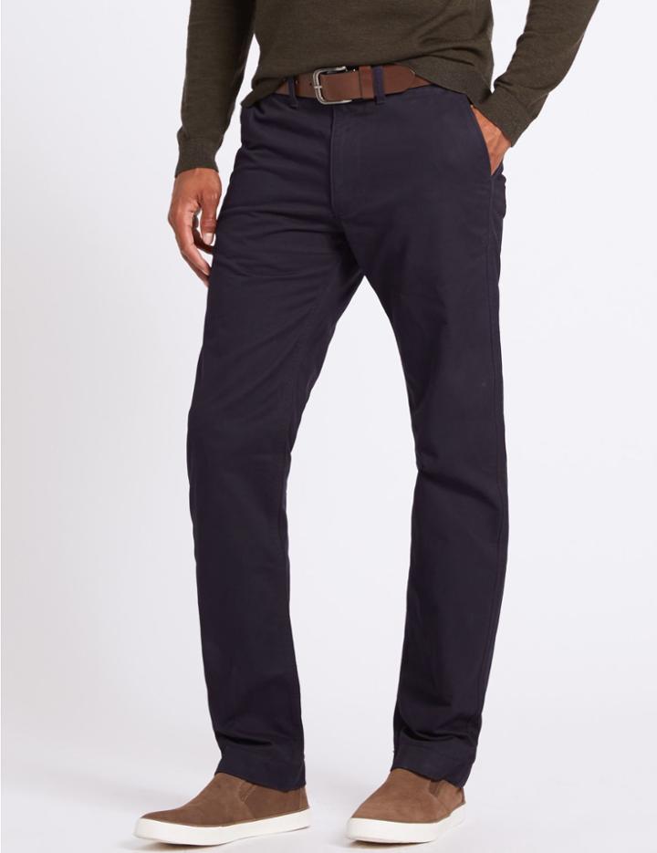 Marks & Spencer Straight Fit Chinos With Belt Navy