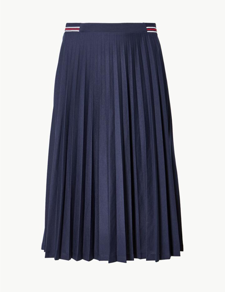 Marks & Spencer Jersey Pleated Midi Skirt Dark Navy