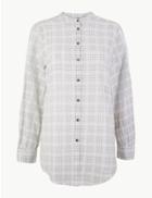 Marks & Spencer Pure Cotton Checked Longline Shirt Ivory Mix