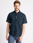 Marks & Spencer Pure Cotton Printed Oxford Shirt Navy Mix