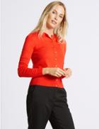 Marks & Spencer Ribbed Round Neck Cardigan Bright Orange