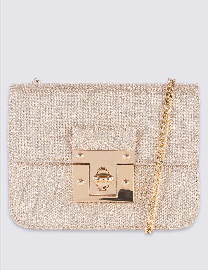 Marks & Spencer Faux Leather Twist Lock Bag Gold Mix