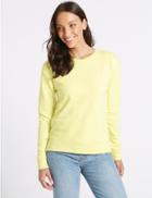 Marks & Spencer Cotton Rich Round Neck Long Sleeve Top Light Citrus