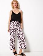 Marks & Spencer Animal Print Wide Leg Ankle Grazer Trousers Ivory Mix