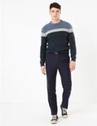 Marks & Spencer Supersoft Striped Crew Neck Jumper Dark Green Mix