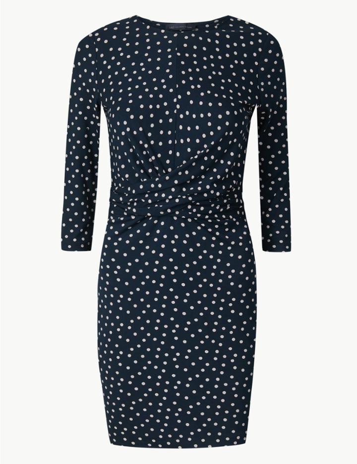 Marks & Spencer Petite Polka Dot Jersey Bodycon Mini Dress Navy Mix