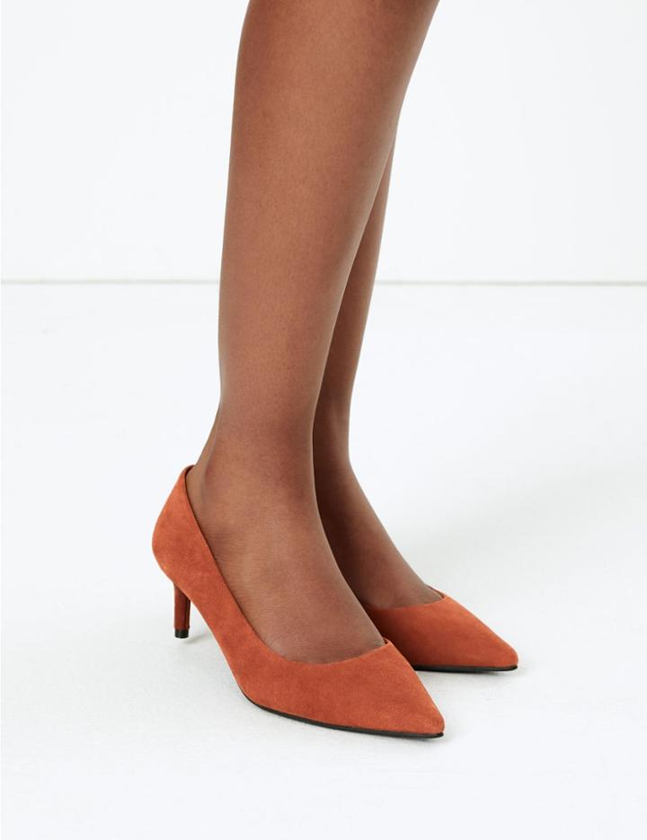 Marks & Spencer Suede Kitten Heel Court Shoes Terracotta