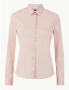 Marks & Spencer Cotton Rich Button Detailed Shirt Pale Pink