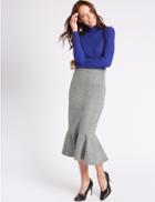 Marks & Spencer Checked Fishtail A-line Midi Skirt Grey Mix