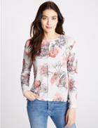 Marks & Spencer Floral Print Round Neck Long Sleeve T-shirt Ivory Mix