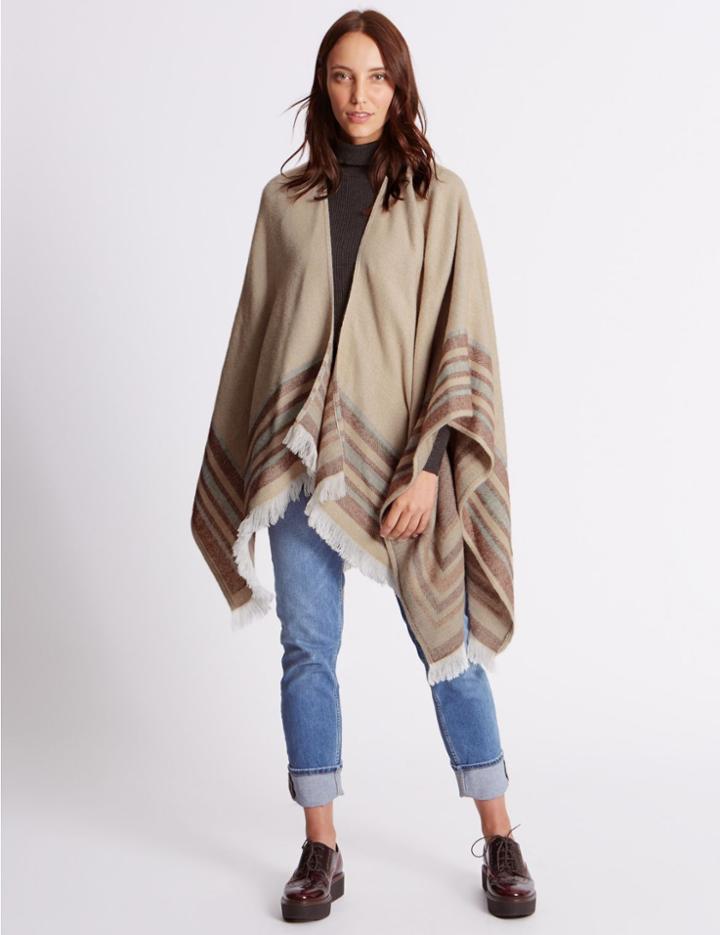Marks & Spencer Reversible Border Stripe Wrap Cream Mix