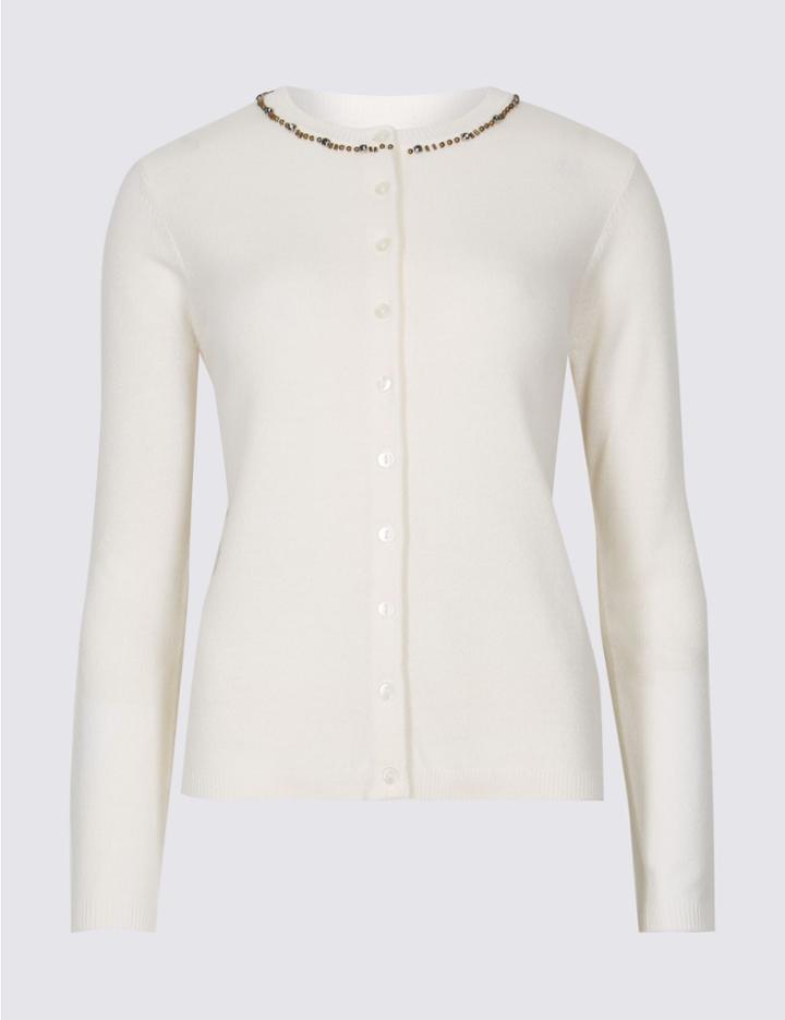 Marks & Spencer Embellished Long Sleeve Cardigan Cream