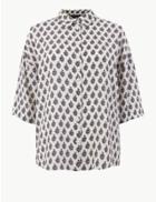 Marks & Spencer Floral Oversized Collared Neck 3/4 Sleeve Blouse Ivory Mix