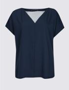 Marks & Spencer Curve Woven Front Short Sleeve T-shirt Navy