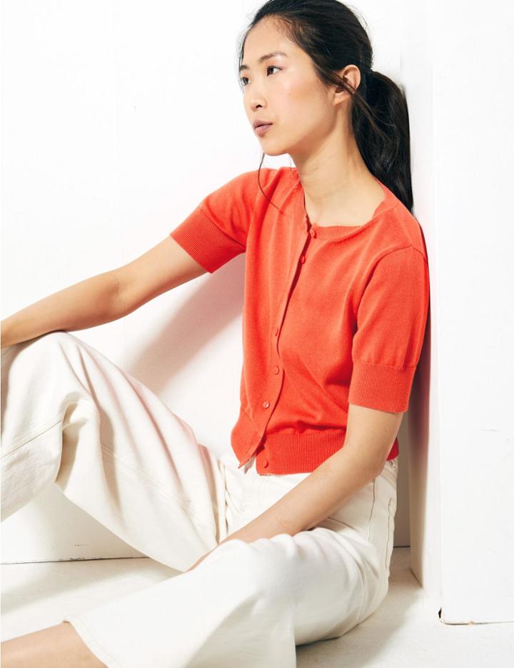 Marks & Spencer Pure Cotton Round Neck Short Sleeve Cardigan Mango
