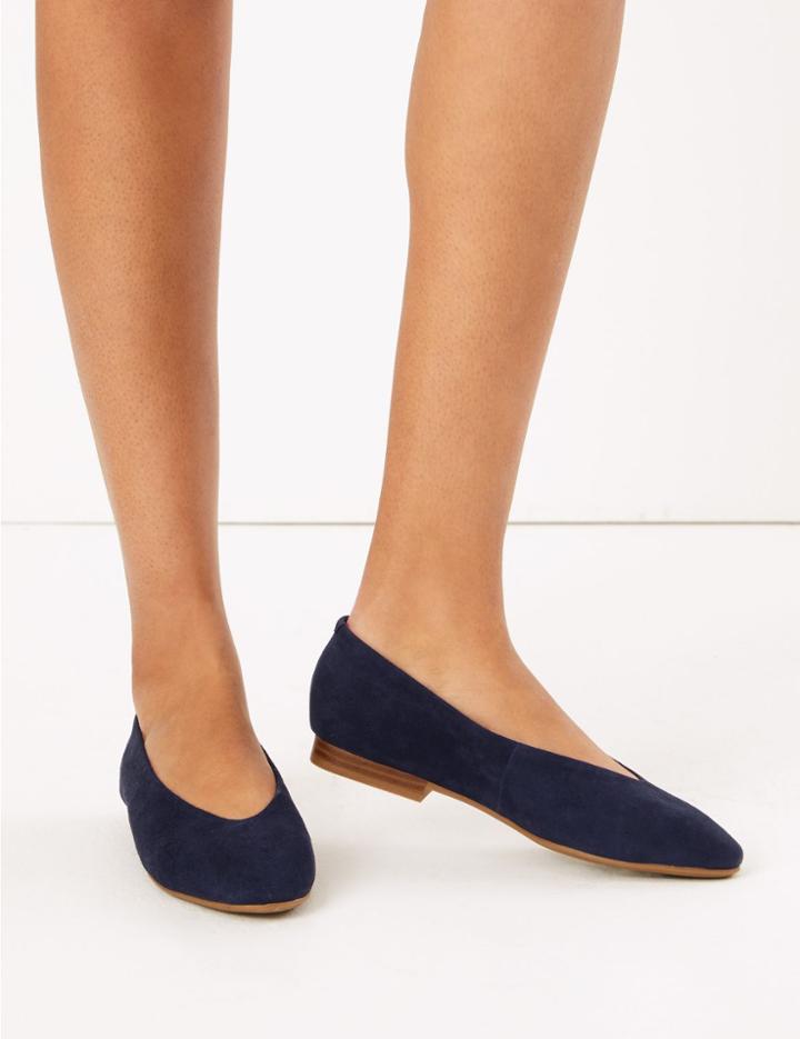 Marks & Spencer Suede High Vamp Almond Toe Pumps Navy